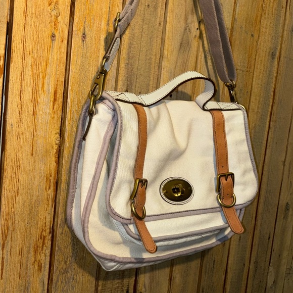 Fossil Canvas Flap closure bag with Leather Trim - Picture 2 of 9